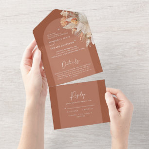 terracotta bohemian pampas grass wedding all in one invitation
