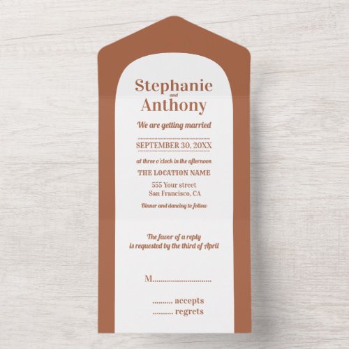 Terracotta Bohemian Retro Arch Wedding  All In One Invitation