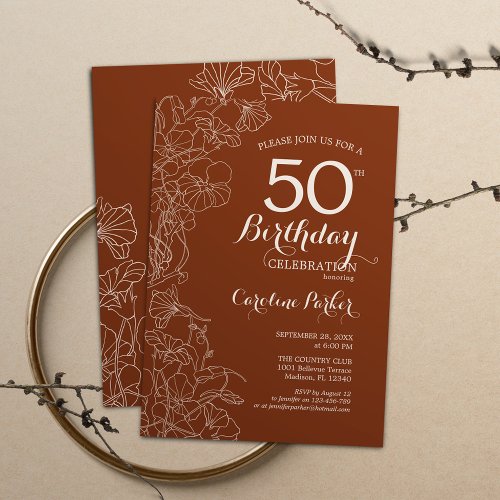 Terracotta Boho 50th Birthday Party Invitation