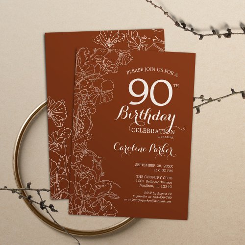 Terracotta Boho 90th Birthday Party Invitation