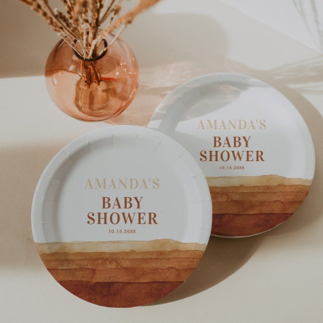 Terracotta Boho Abstract Baby Shower Paper Plates (Creator Uploaded)