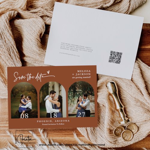 Terracotta Boho Arch Photo QR Code Save the Date Invitation