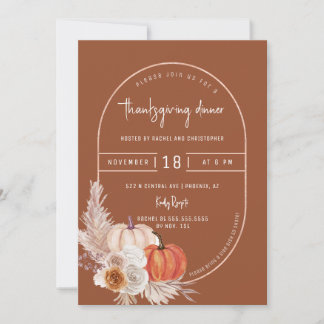 Terracotta Boho Arch Pumpkins Thanksgiving Dinner Invitation