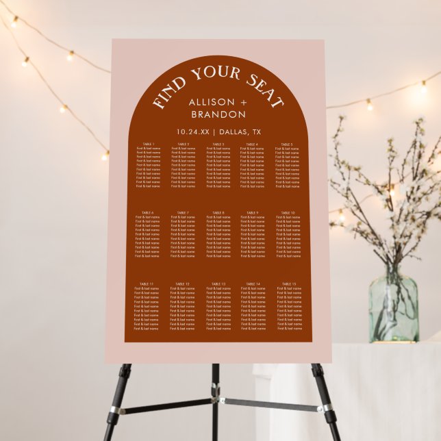 Terracotta Boho Arch Seating Chart Foam Board (In Situ (Stand))