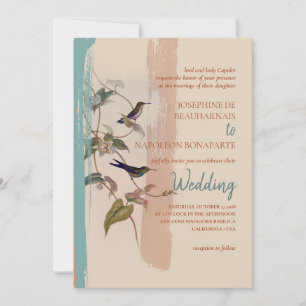 Terracotta boho art deco birds traditional wedding invitation