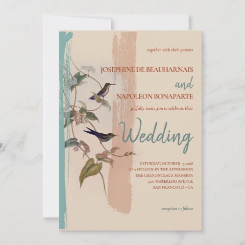 Terracotta boho art deco  birds wedding invitation