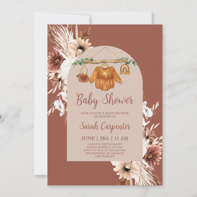 Terracotta Boho Baby Clothes Invitation (Front)