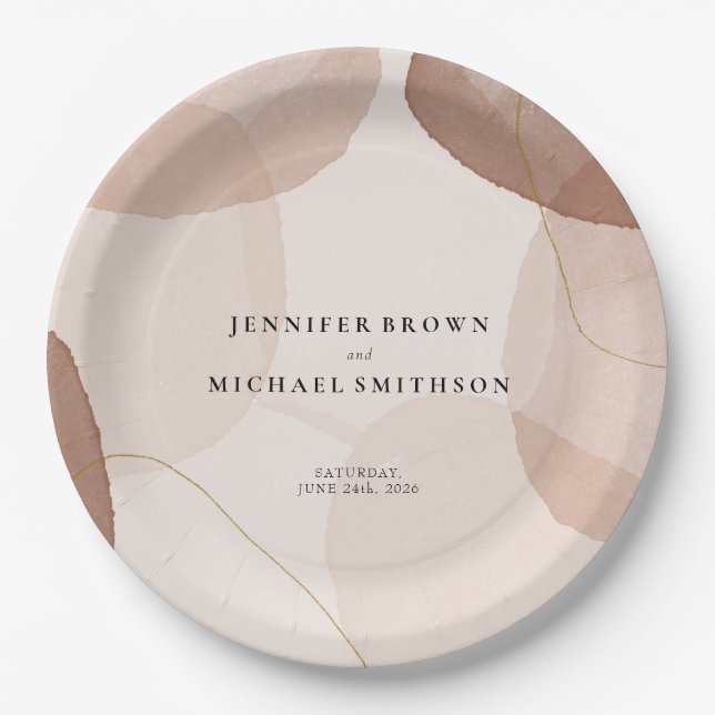Terracotta Boho Beach decor minimal Wedding Paper Plates (Front)