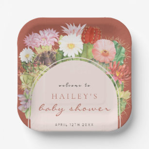 Terracotta Boho Bloom Cactus Baby Shower Paper Plates