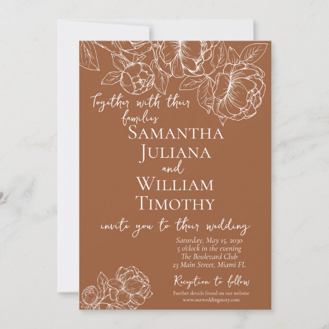 Terracotta Boho Botanical Floral Modern Wedding Invitation (Front)