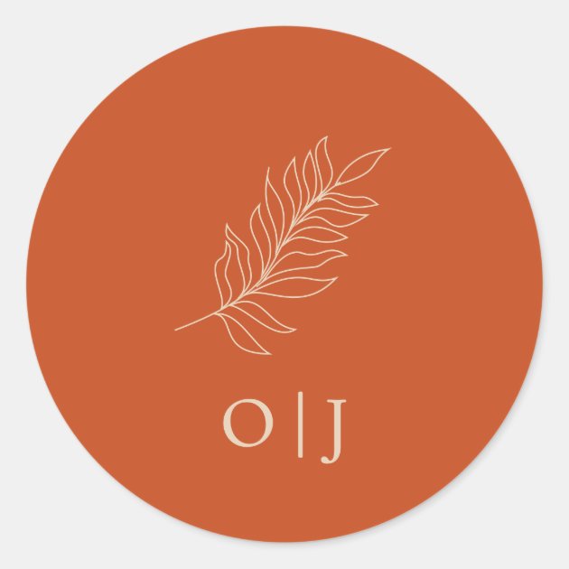 Terracotta Boho Botanical Wedding Initials Classic Round Sticker