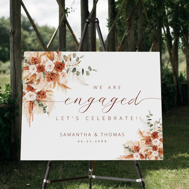 Terracotta Boho Bright Bold Engagement Party Sign (Creator Uploaded)