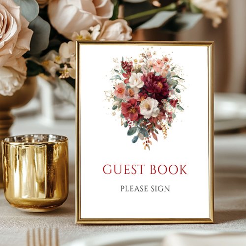 Terracotta Boho Burgundy Guest Book Wedding Sign