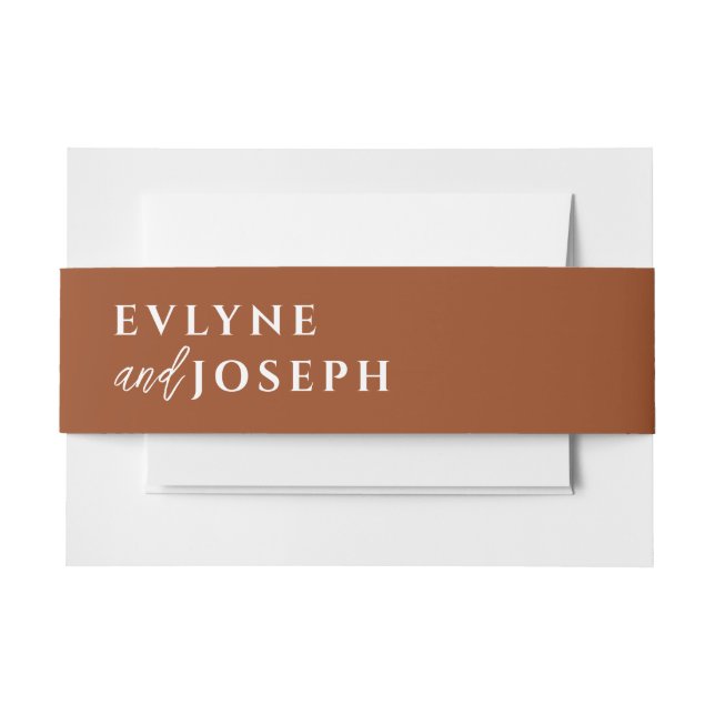 Terracotta Boho Burnt Orange Bold Unique Wedding  Invitation Belly Band (Front Example)