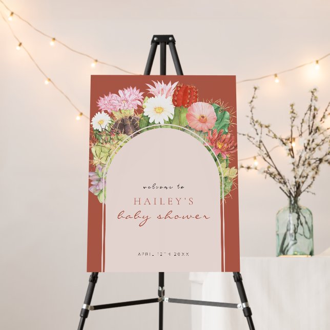 Terracotta Boho Cactus Welcome Sign Baby Shower (In Situ (Stand))