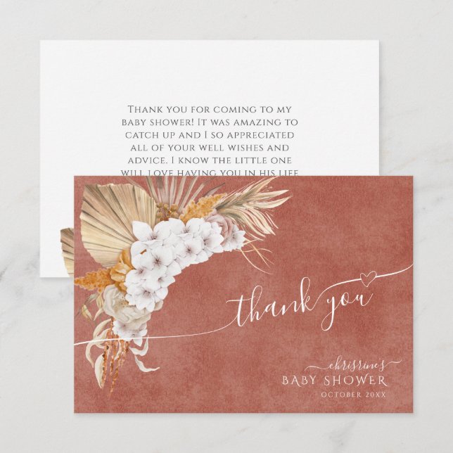 Terracotta Boho Chic Baby Shower Thank You Card (Front/Back)