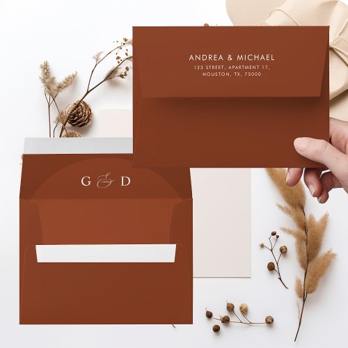 Terracotta Boho Coriander Monogram Elegant Wedding Envelope