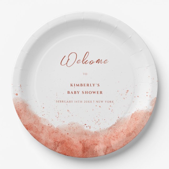 Terracotta Boho Desert Baby Shower Welcome  Paper Plates (Front)