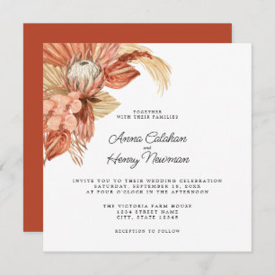 Terracotta Boho Dried Floral Pampas Wedding Invitation