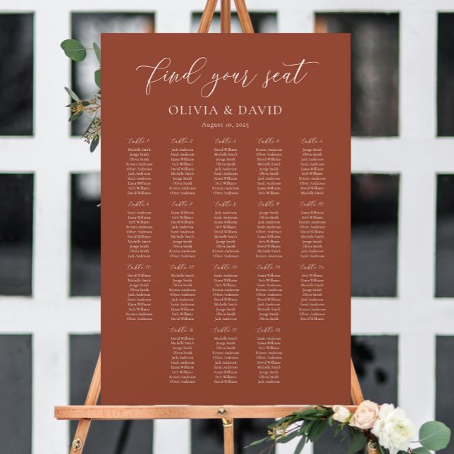 Terracotta Boho Elegant 18 tables Seating Chart Foam Board (Creator Uploaded)