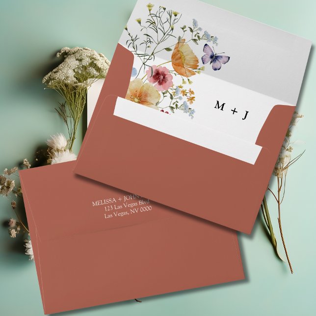 Terracotta Boho Elegant Wildflower Wedding Envelope (Creator Uploaded)