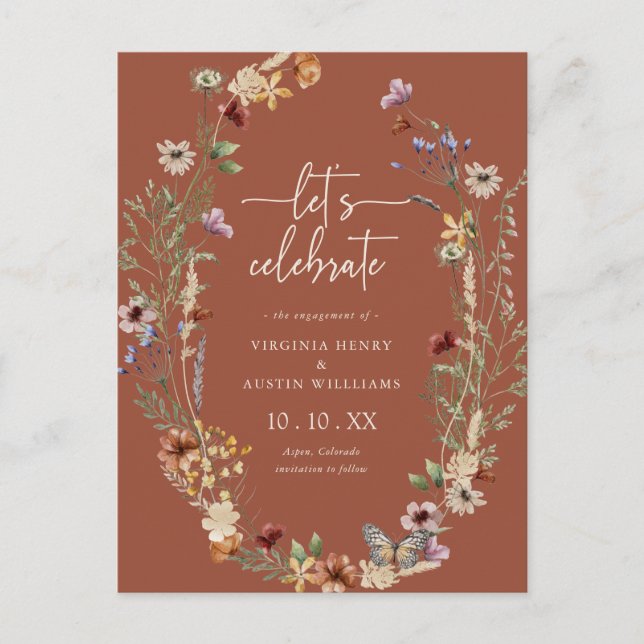 Terracotta Boho Engagement Party Postcard (Front)