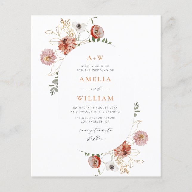 terracotta boho fall floral invitation (Front)