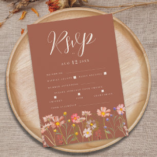 Terracotta Boho Fall Floral Meal Options Wedding RSVP Card