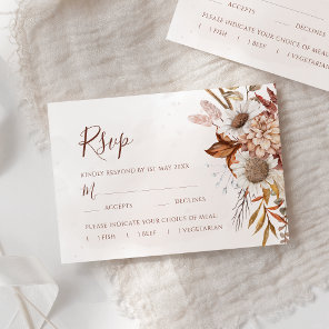 Terracotta Boho Fall Floral Meal Options Wedding RSVP Card