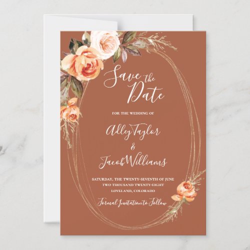 Terracotta Boho Fall Floral Photo Wedding Save The Magnetic Invitation