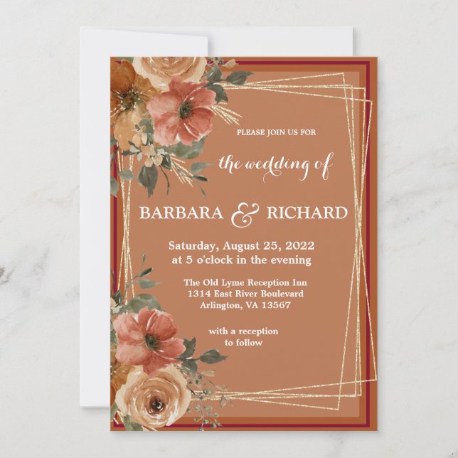 Terracotta Boho Fall Floral Watercolor Invitation (Front)