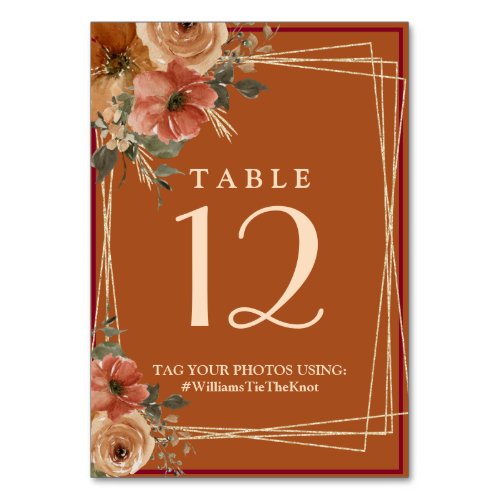 Terracotta Boho Fall Floral Watercolor  Table Number