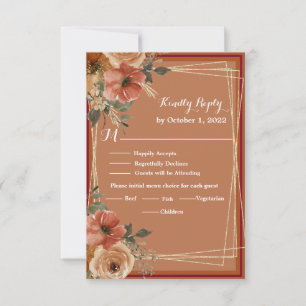Terracotta Boho Fall Floral Watercolor Wedding RSVP Card