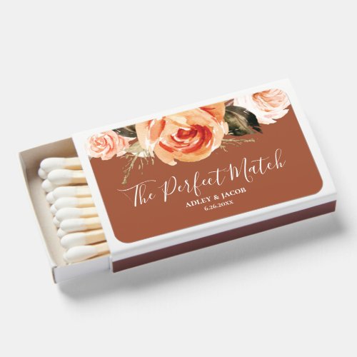 Terracotta Boho Fall Floral Wedding Favor Matchboxes