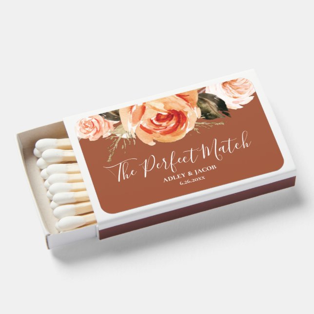 Terracotta Boho Fall Floral Wedding Favor Matchboxes (Front Open)