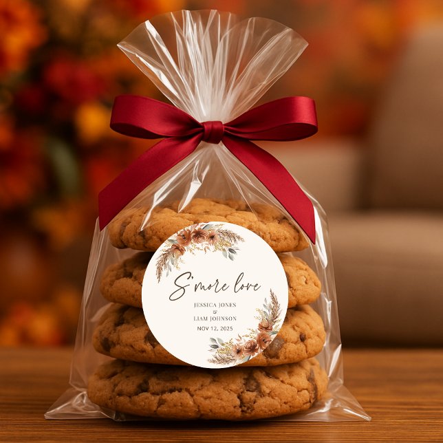 Terracotta Boho Fall Floral Wedding Smore Favors Classic Round Sticker (Terracotta Boho Fall Floral Wedding Smore Favors Classic Round Sticker)