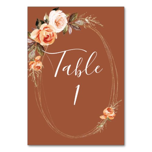 Terracotta Boho Fall Floral Wedding Table Number