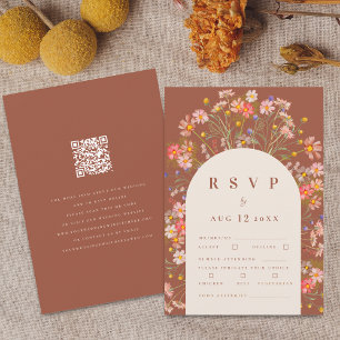 Terracotta Boho Fall Wildflower Floral Meal Option RSVP Card