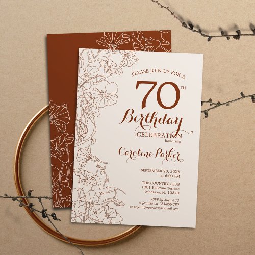 Terracotta Boho Floral 70th Birthday Party Invitation