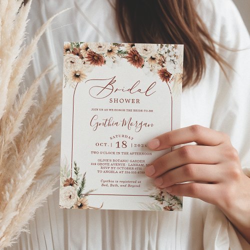 Terracotta Boho Floral Arch Earthy Bridal Shower Invitation