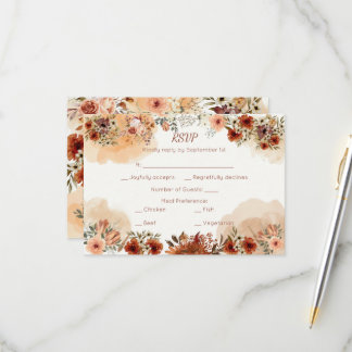 Terracotta Boho Floral Autumn Rustic Elegant RSVP Card