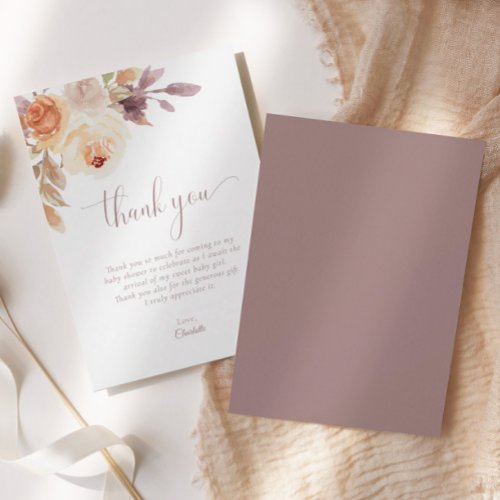 Terracotta Boho Floral Baby Shower Thank You Card