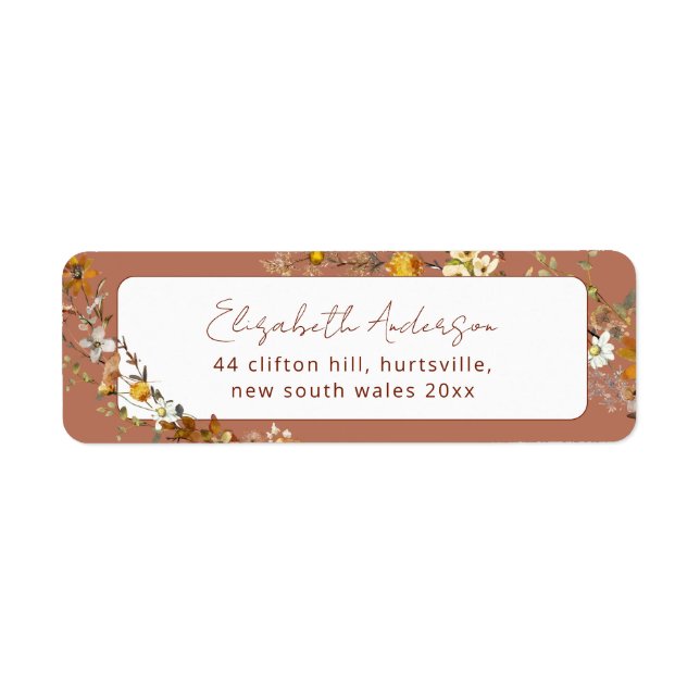 Terracotta Boho Floral Bridal Shower  Label (Front)