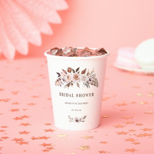 Terracotta Boho Floral Bridal Shower Paper Cups