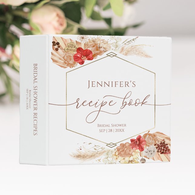 Terracotta Boho Floral Bridal Shower Recipe Book 3 Ring Binder (Creator Uploaded)