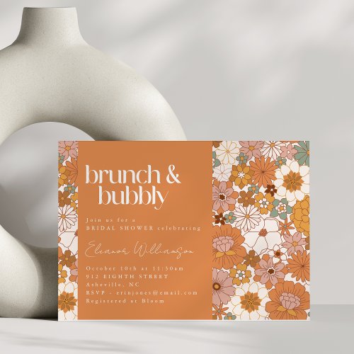 Terracotta Boho Floral Brunch Bubbly Bridal Shower Invitation