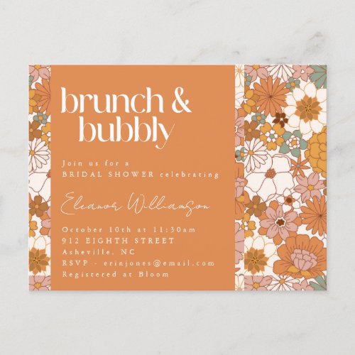 Terracotta Boho Floral Brunch Bubbly Bridal Shower Postcard