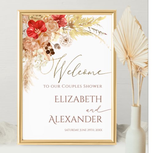 Terracotta Boho Floral Couples Shower Welcome Sign