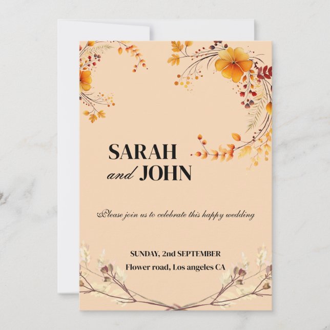 Terracotta Boho Floral Earthy Beige Wedding Invitation (Front)