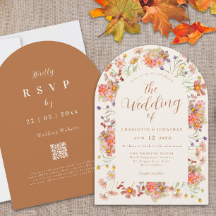 Terracotta Boho Floral Fall Wedding Invitation